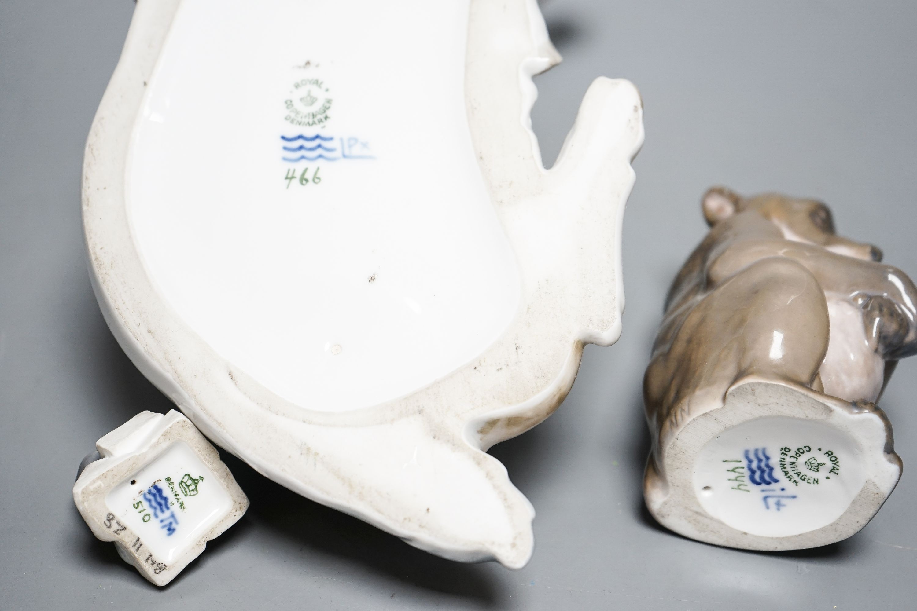 A Royal Copenhagen model of a goat, a mouse and one of a monkey, largest 28cm long